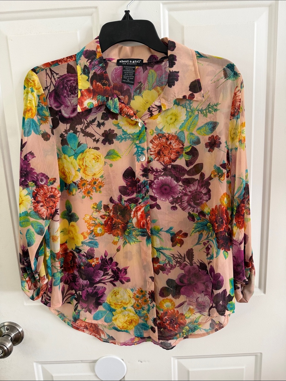 About A Girl Peach Floral Button-Down Blouse